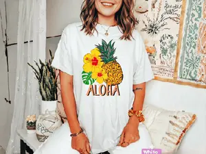Aloha Pineapple Hibiscus T-Shirt | Tropical Summer Tee, Beach Vacation Trip Shirt, Hawaii Trip family Unisex Gildan SoftStyle Tee