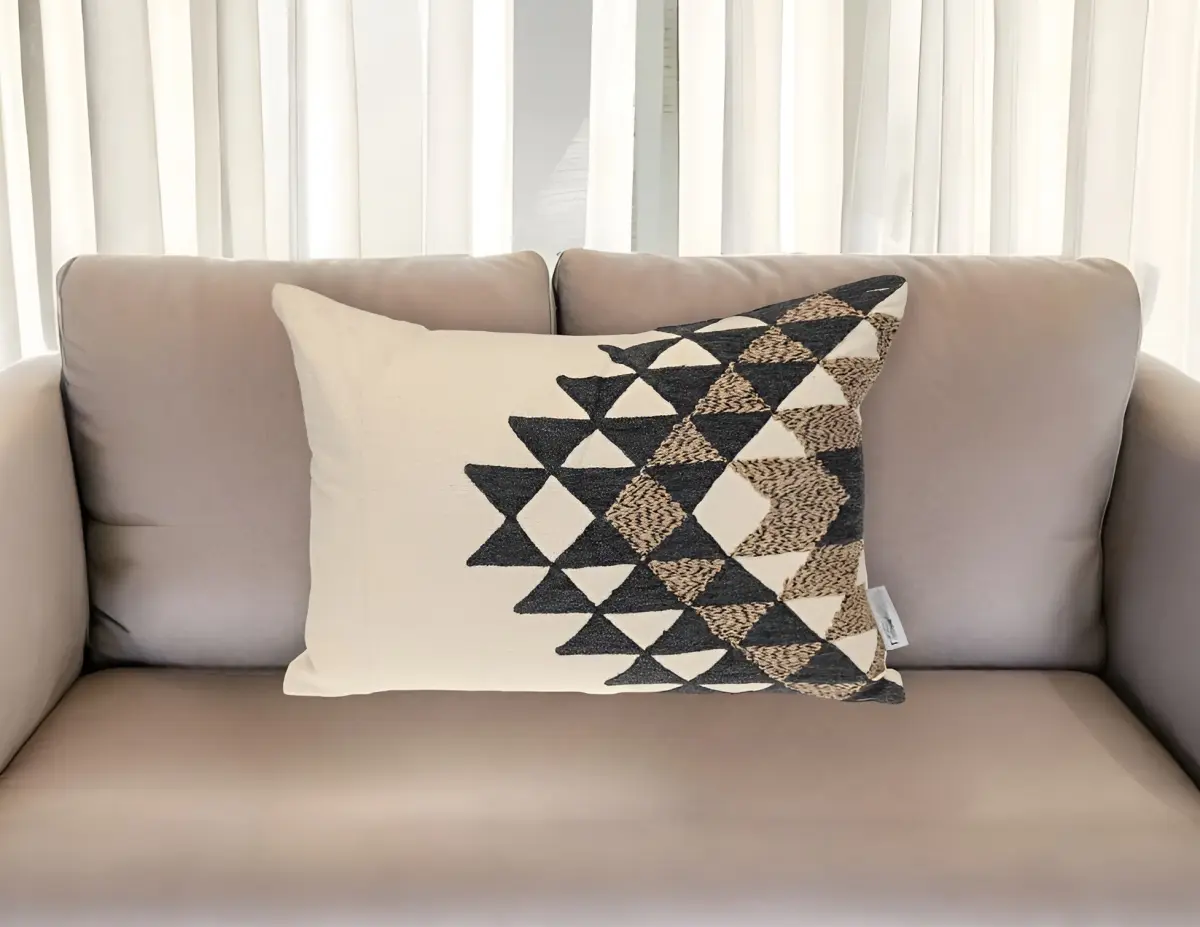 Beige & Black 14x20 in. Cotton Throw Pillow - 360 Stand, Rectangular Geometric Print Cover, Creative Decorative Cushion for Bedroom, Transitional Look for Transitional Interior Design