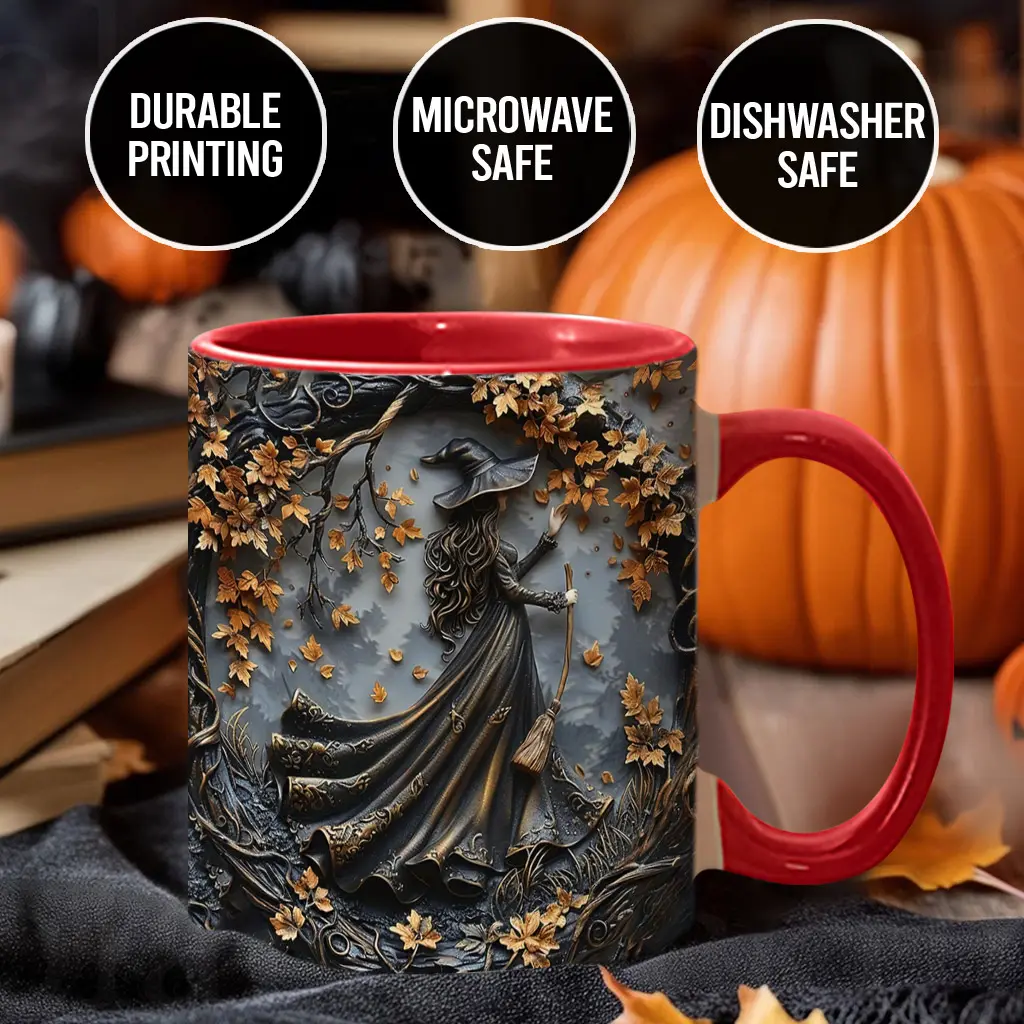 2D Sublimation Witch Ceramic Coffee Mug - Spooky Halloween Season Print, Classic Stylish Kitchen Drinkware for Beverages, Model WIC5947, Beverage