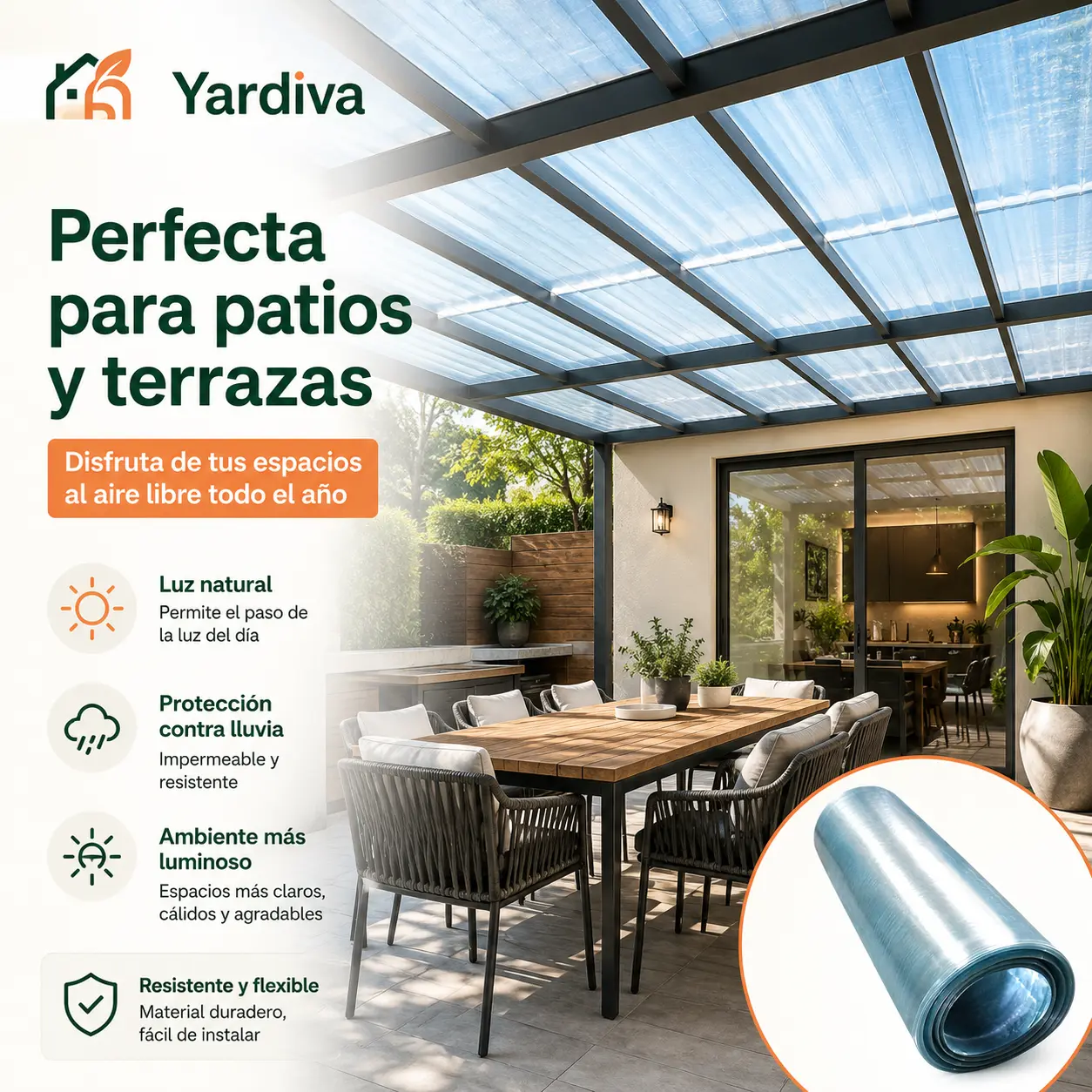 Yardiva Translucent Flexible Roofing Sheet Roll, Waterproof Light-Transmitting Skylight Cover for Patio, Pergola, Greenhouse, Balcony, Garden Shelter and Outdoor Canopy, Easy to Cut and Install for Rain Protection and Natural Daylight