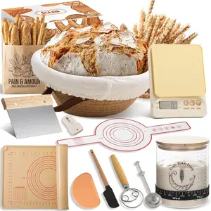 Sourdough Starter Kit, Sourdough Bread Baking Supplies with 9" Round Bread Proofing Basket, Large Capacity Sourdough Starter Jar, Food-Pastry Mat,