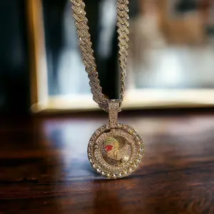 CEJEWELRY Roulette Chain 14k Gold Plated Necklace with Spinning Coin and Prong Set CZ Stones