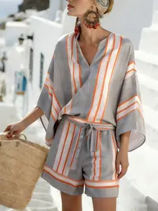 Women's Striped Set, Casual Loose-Fitting Short Design, Stylish Daily Wear, Perfect for Comfortable Everyday Use, Womenswear