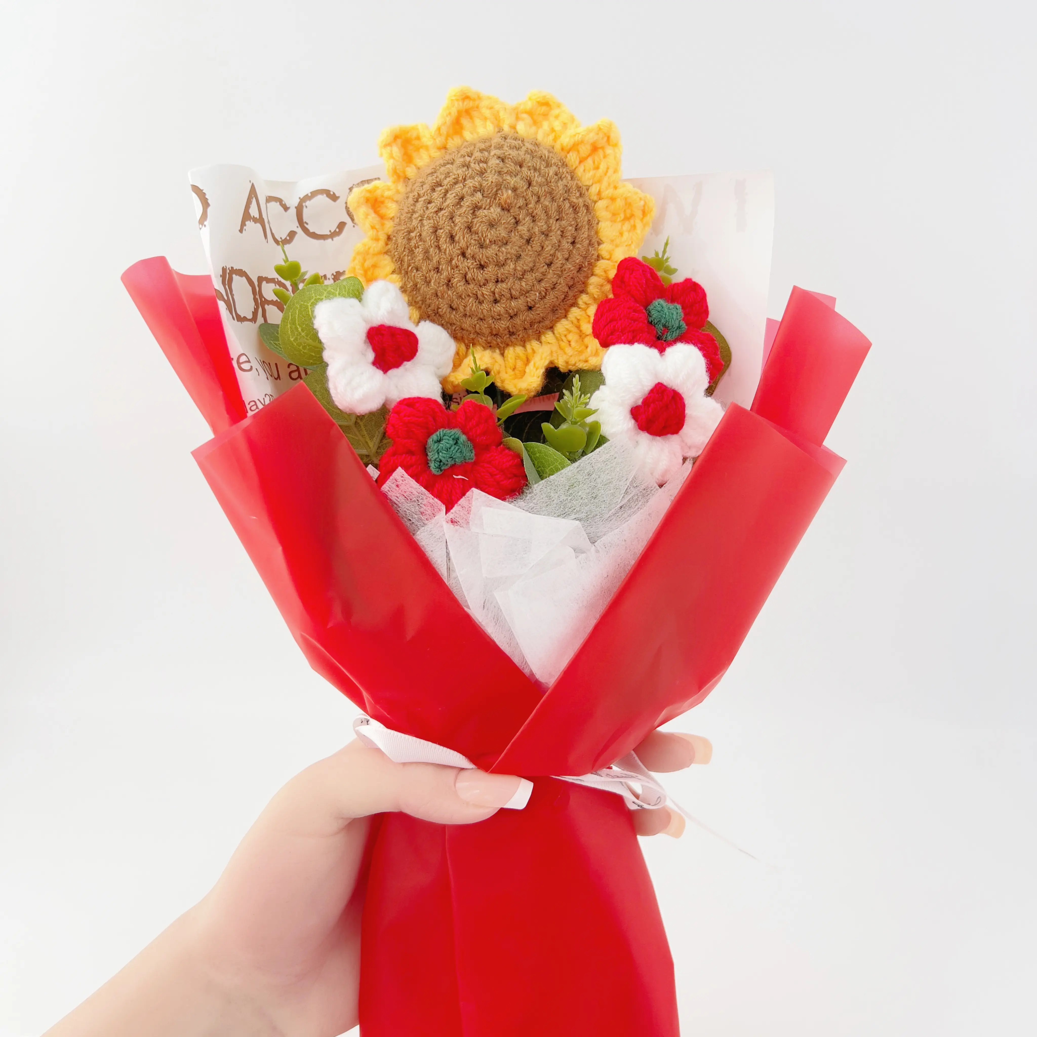 Crochet Sunflower Bouquet with Ambient Light - Eternal Flower Decoration Bouquet, Floral Decor for Home, Cozy Space Gift for Comfort & Positivity