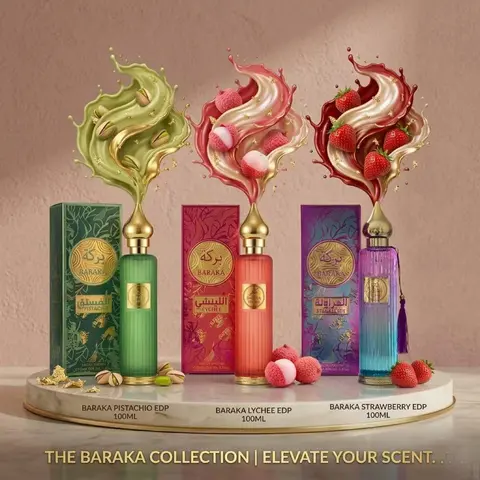 Secret Plus 3-bottle Baraka EDP Arabian Fragrance Set (100ml) - Signature Gourmand Scents, Pistachio, Lychee, Strawberry, Premium Packaged Gift Set for Scent Wardrobe, Signature Scents, Gourmand Perfume