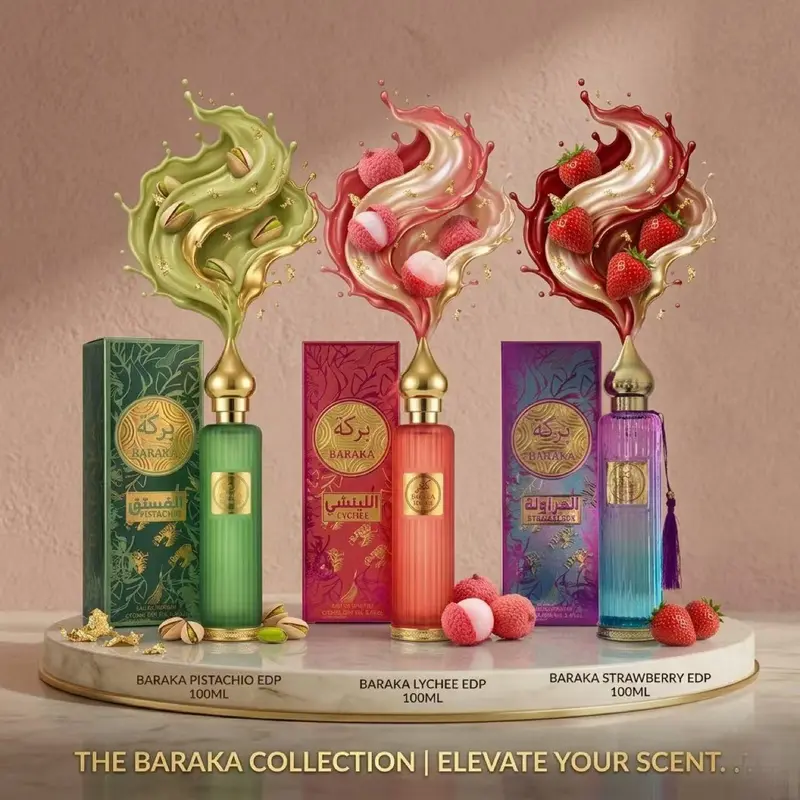 Secret Plus 3-bottle Baraka EDP Arabian Fragrance Set (100ml) - Signature Gourmand Scents, Pistachio, Lychee, Strawberry, Premium Packaged Gift Set for Scent Wardrobe, Signature Scents, Gourmand Perfume