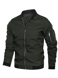 Men's Solid Zip Up Funnel Neck Jacket Coats, Regular Fit Casual Long Sleeve Pocket  Outerwear for Spring & Fall, Fashion Men's Clothes for Daily Wear