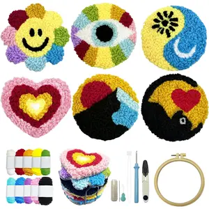 SEREDH Punch Needle Coasters Kit for Beginners Adults Easy Needle Punch Embroidery Kit Set Threader Instruction Fabric Hoop Yarn Tufting Coaster DIY Making,Coaster Holder Coaster Art Craft Supplies