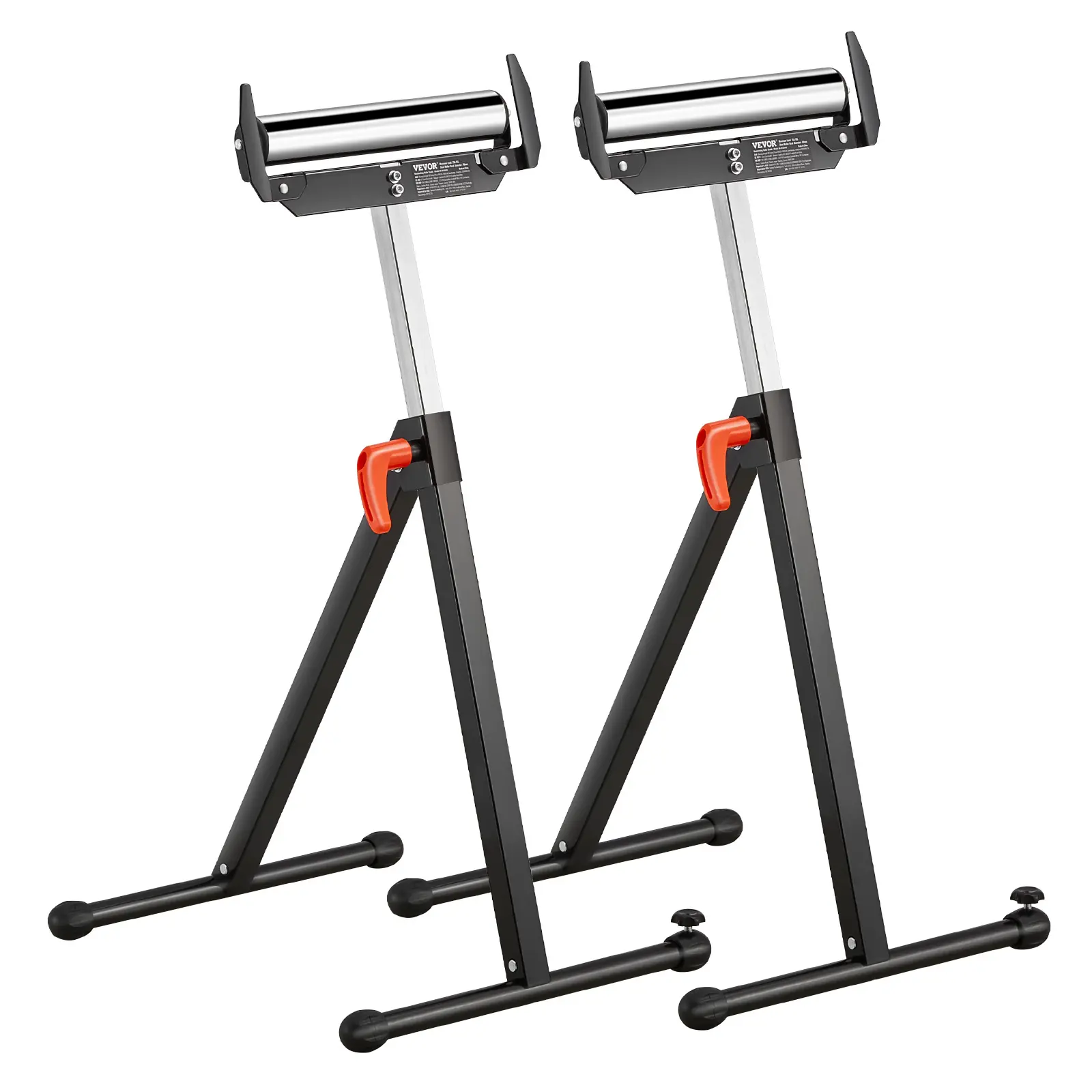 VEVOR 2-Pack Heavy Duty Roller Stands with Rock-Solid Construction, 250 lb Load Capacity, 27-43 in Flexible Height Adjustment, Chrome Steel Roller Head, Edge Guides, User-Friendly & Folding, Easy Installation for Woodworking Table Saws Outfeed Support, Ad