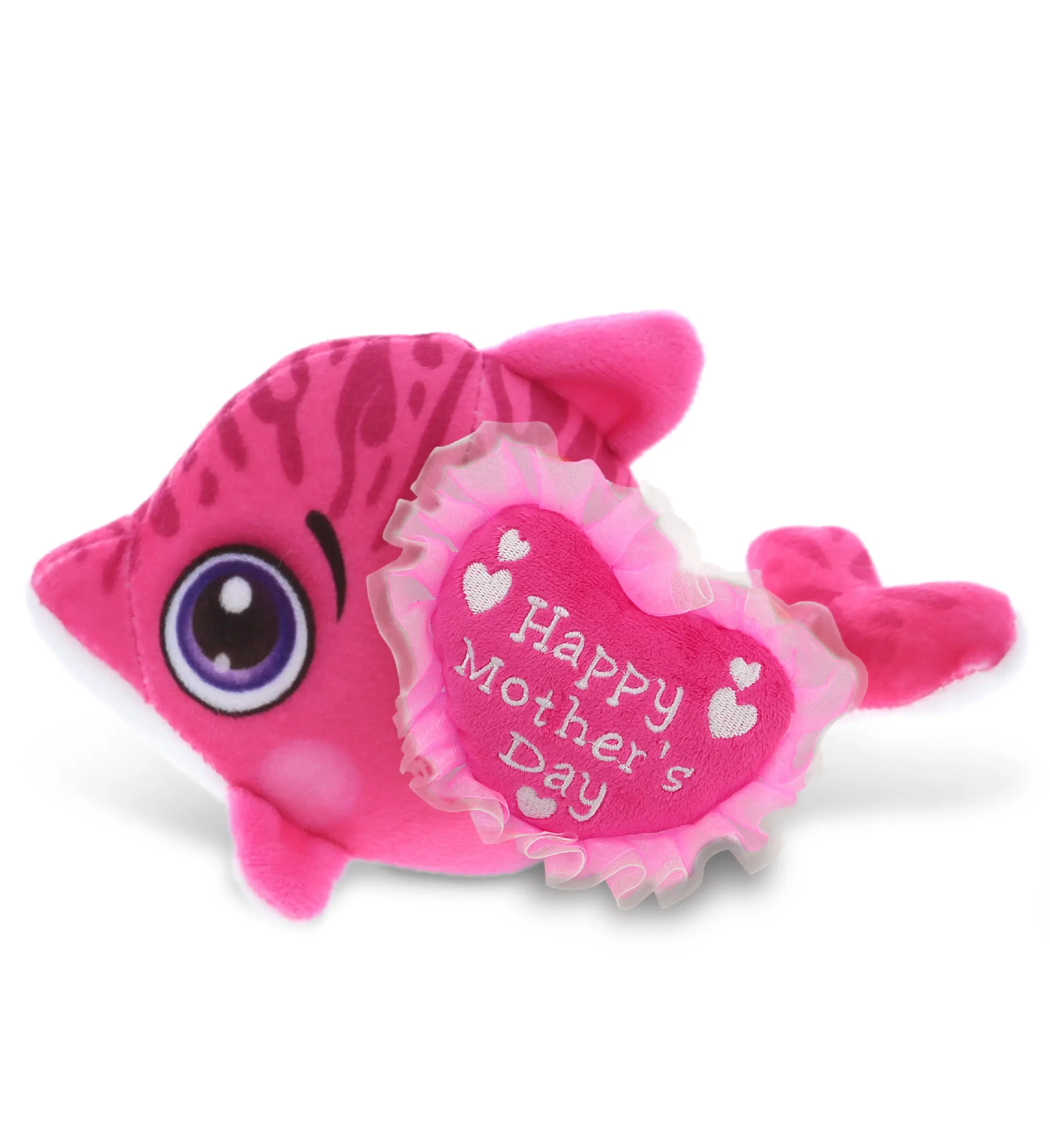 DOLLIBU 5.5 in Unisex Plush Embroidered Pink Dolphin Stuffed Toy - Durable Polyester Soft Buddy, Mother Gift for Living Room Decor, Animals & Nature Themed with Happy Mother's Day Message, 1 Dollibu Plush Buddies Pink Dolphin Plush Stuffed Heart Toy