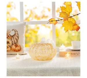 Glitzhome 8.5"D Fall Amber Dots Glass Large Halloween Pumpkin