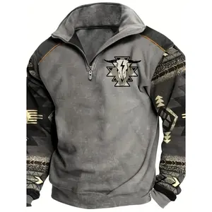 Men's Western Aztec Tribal Ethnic Graphic Hoodie Winter Vintage Casual Long Sleeve Pullover Sweatshirt with Drawstring and Pocket