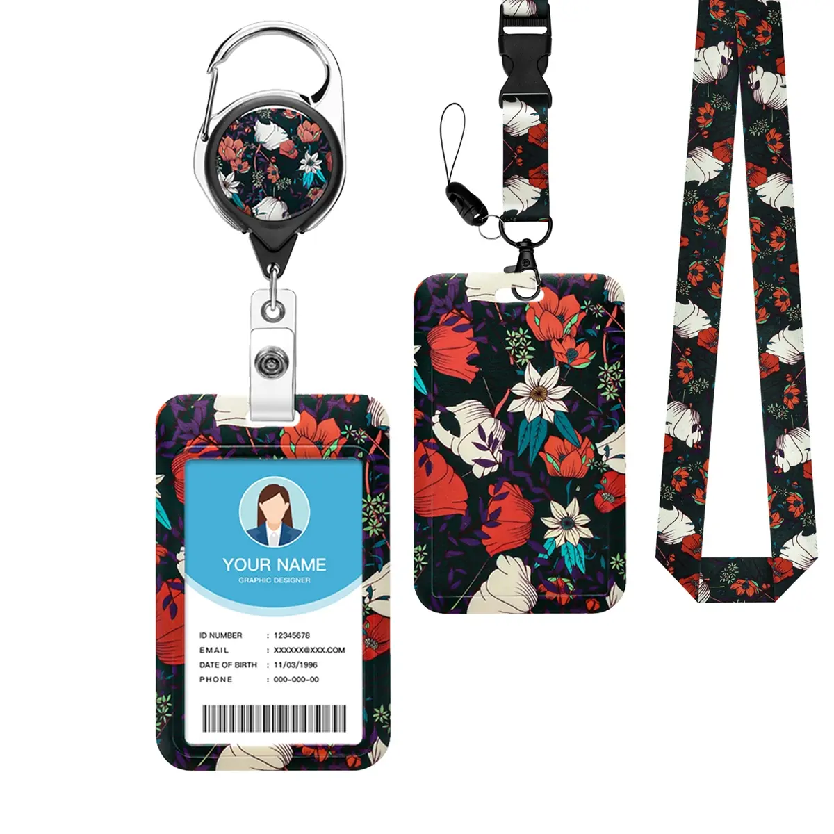Colorful Floral Badge Holder Set, Includes Clip, Lanyard, Card Case, Badge Reels Retractable, Fun Work Name Tag, Office Gift for Women Teachers Nurses Social Workers