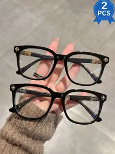 2PCS New Square Glasses, Unisex Stylish Light Luxury Elegant Artsy Business Frames, Square Frame Eyeglasses, Square Eyed Glasses, Available in Multiple Colors, Perfect Gift for Him, Suitable for Daily Wear an Photography Glasses