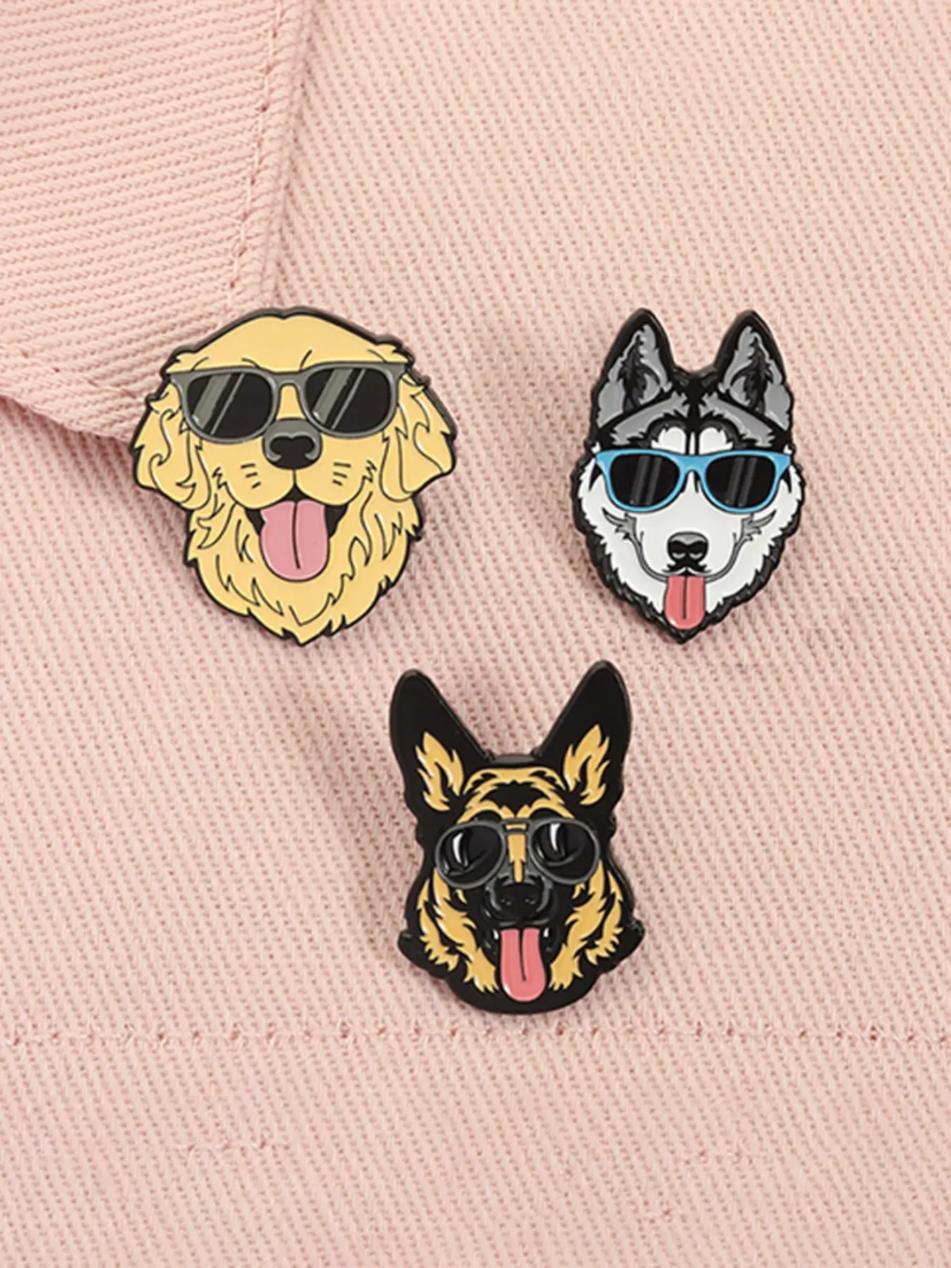 3 Piece Set Cute Pet Animal wirh Sunglasses Enamel Pins Collectible Pins Durable Metal Pins Cartoon Golden Retriever Siberian Husky German Shepherds Alloy Brooches Clip Lapel Backpack Badge Fashion Jewelry Accessories Gifts for Friends Fashion Accessory