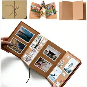 6 x 8 Inch Small Scrapbook Album with Brown Pages, Stretchable Folding Photo Album with DIY Accessories Kit, Hardcover Memory Book Accordion Adventure Scrapbook,for Weddings, Travel, Lovers, Friends, Graduation, Anniversary, Family