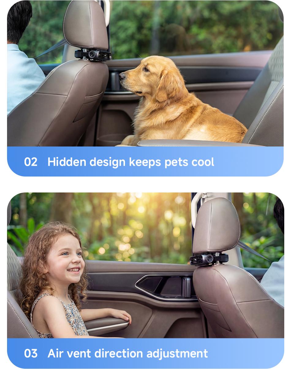 2026 Upgraded Car Fan, Mini Portable USB Cooling Fan for Driver & Passenger Seat, 3 Wind Speeds Quiet Backseat Headrest Neck Fan for Kids Baby, Universal Vehicle Accessories for Car Jeep Van RV Truck