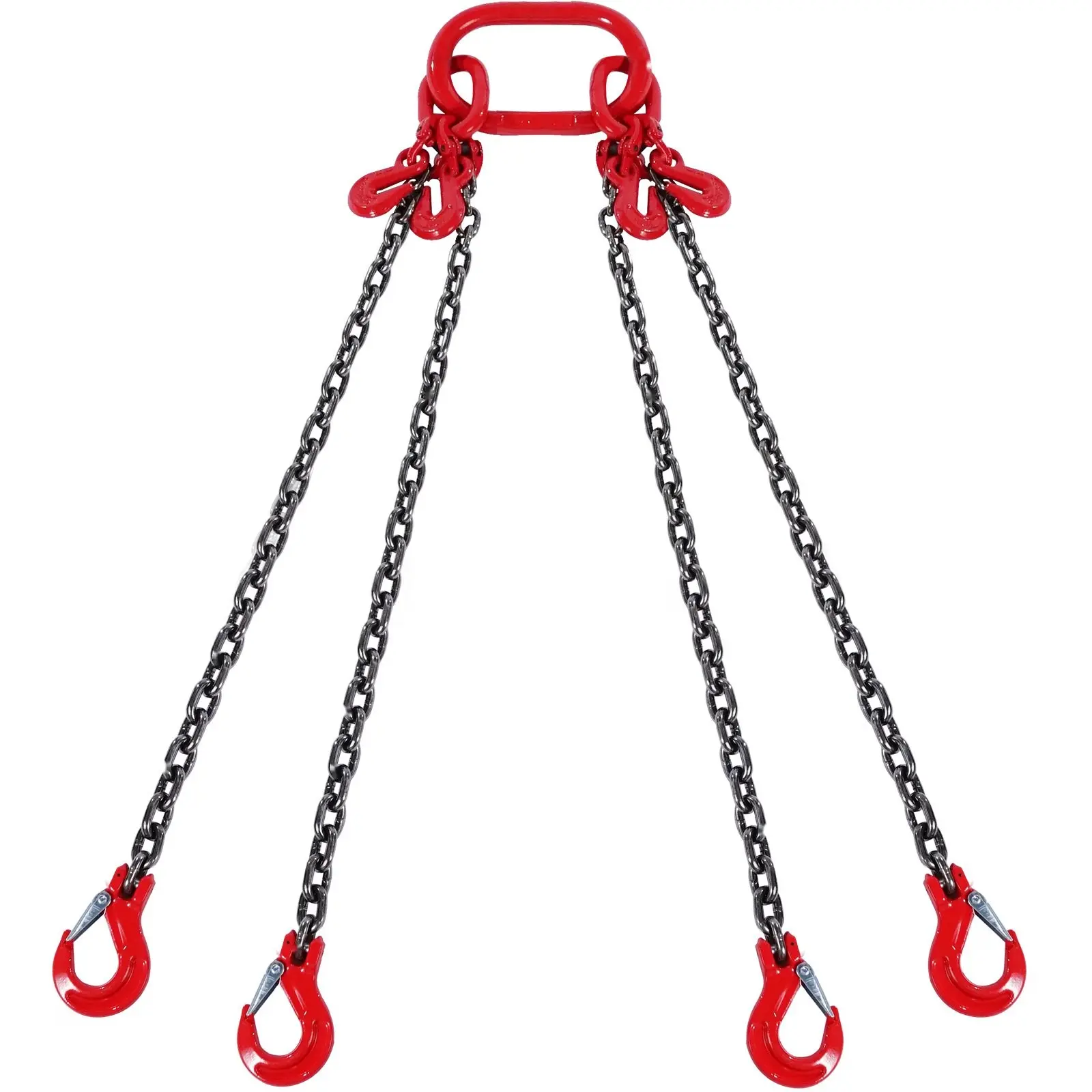 1/4-Inch by 5-Foot Chain Sling, Four-Leg Rigging Assembly, Grade 80 Lifting Chain with Heavy-Duty Grab Hooks, Load Capacity 6,600 Lbs, Industrial Hoisting Rigging Equipment for Crane Lifts and Load Securement