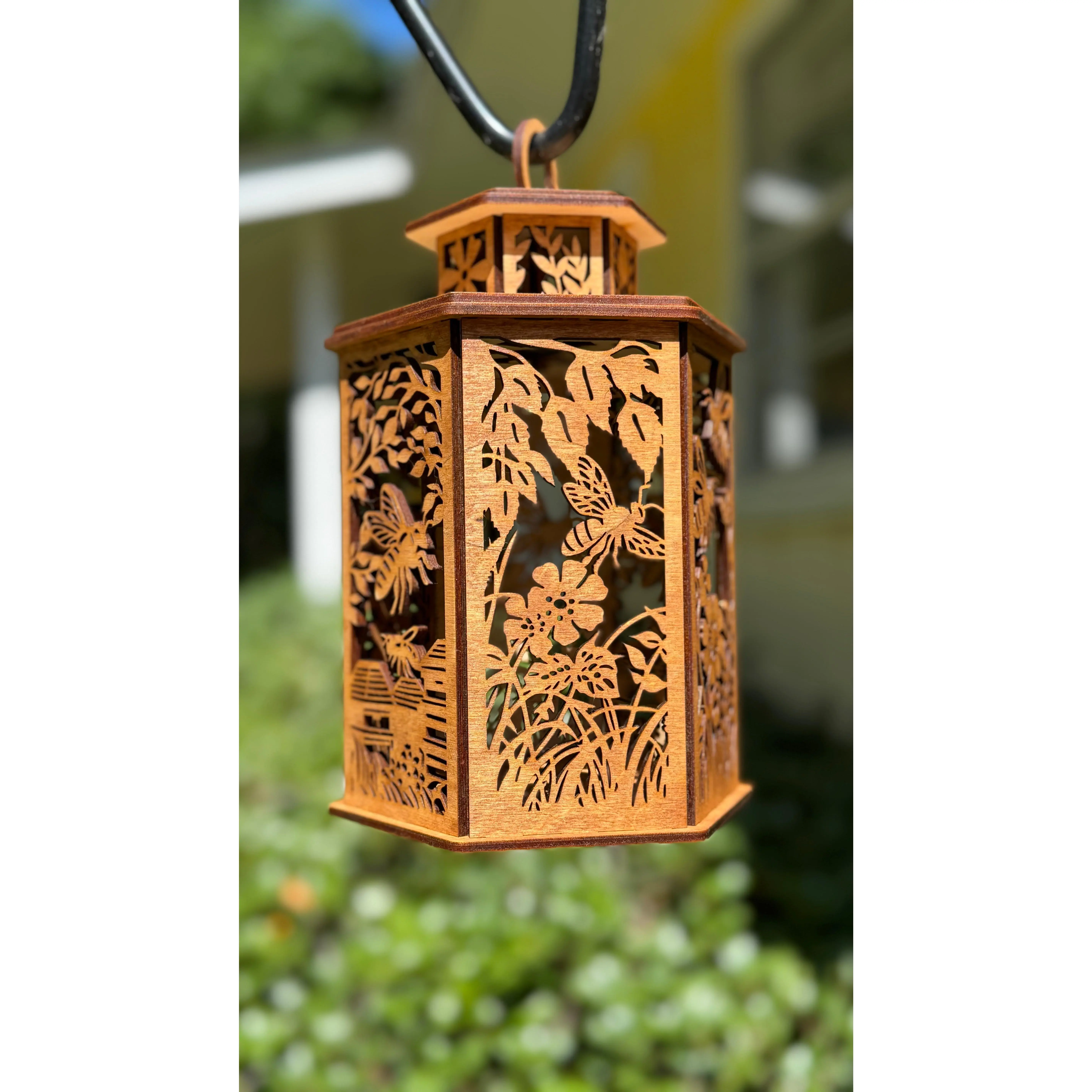 “Bee Haven” Laser-Cut Wooden Lantern Decor Light Ornaments