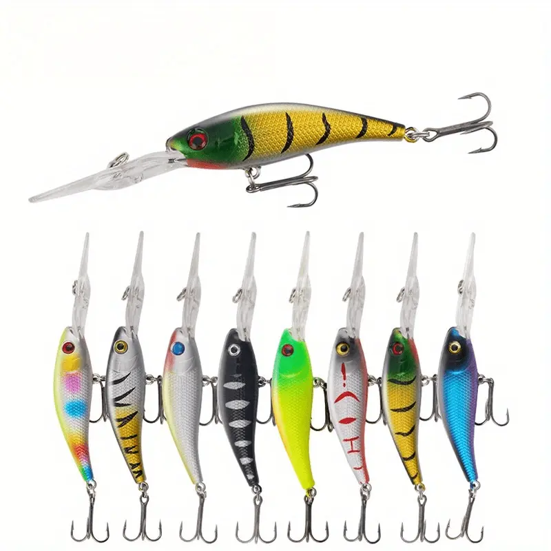 SW 8pcs Fishing Lure Set, 10cm 9.2g 3D Minnow Crankbaits with Long Lip Rattle, Laser Coating, Long Cast Deep Diving Lures for Freshwater/Saltwater Fish