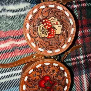 Canteen Coin Pouch with Intricate Floral Design and Red Bead Accent for Stylish Storage