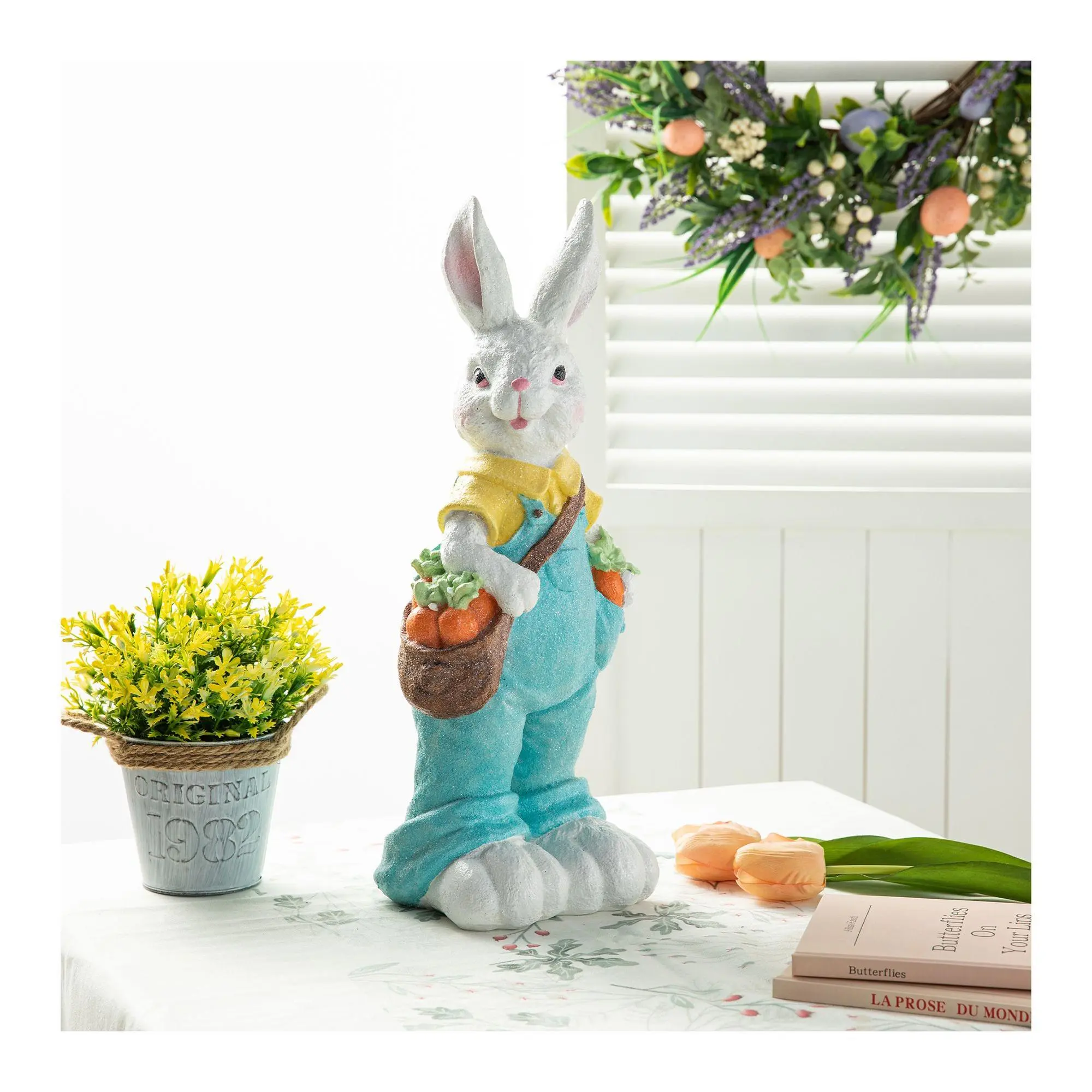 Glitzhome 17.25"H Easter Bunny With Carrot SackTable Decor Glitzhome 17.25"H Easter Bunny With Carrot SackTable Decor