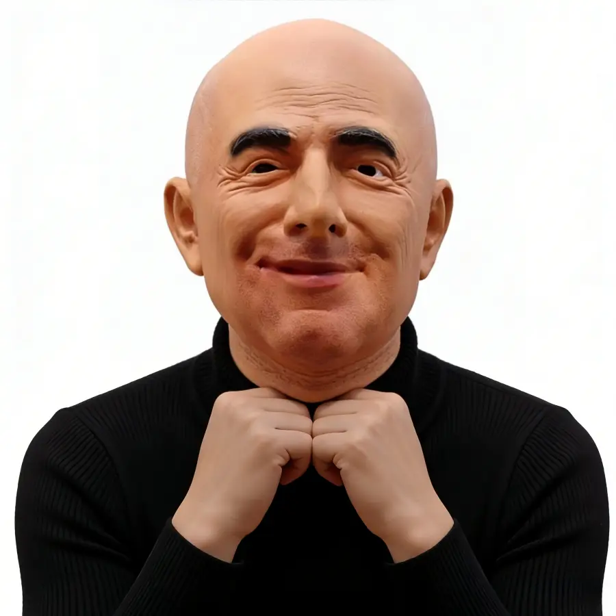 Soft Latex 1-Piece Realistic Mask for Bald Men - Quirky Contrasting Design, Natural Warm Skin Tone, Smiling Eye Lines, Fully Smiling Lips - Halloween Costume Wear, Cosplay Gear, 1 Size Fits All Adults