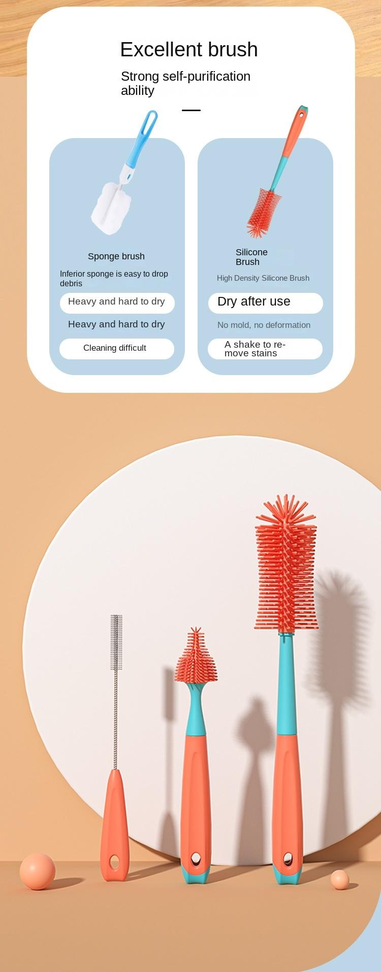 Baby Bottle Cleaning Brush Set - Cleaner with Long Handle, Sports Bottle with Straw Brush, Nozzle/Lid Cleaning Brush for Cleaning Narrow Mouth