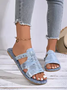 Women's Summer Denim Sandals, Round Toe Fashion Design, Comfortable PU Material, Perfect for Indoors & Outdoors, All Season Wear