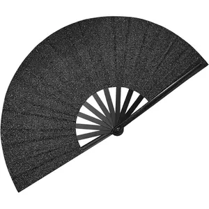 Rave Fans, Large Folding Hand Fan Popping Fan for Line Dancing, Big Clacking Fans Clap Fans Festival Fans Foldable for Boots On The Ground Dance,Music Festival, Party (Black)
