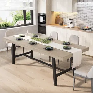 63-83" Extendable Dining Table, Industrial Rectangular Dining Room Table for 6-8 People, Expandable Kitchen Table with Heavy Duty Metal Frame for Dining Room, Kitchen & Parties, Grey