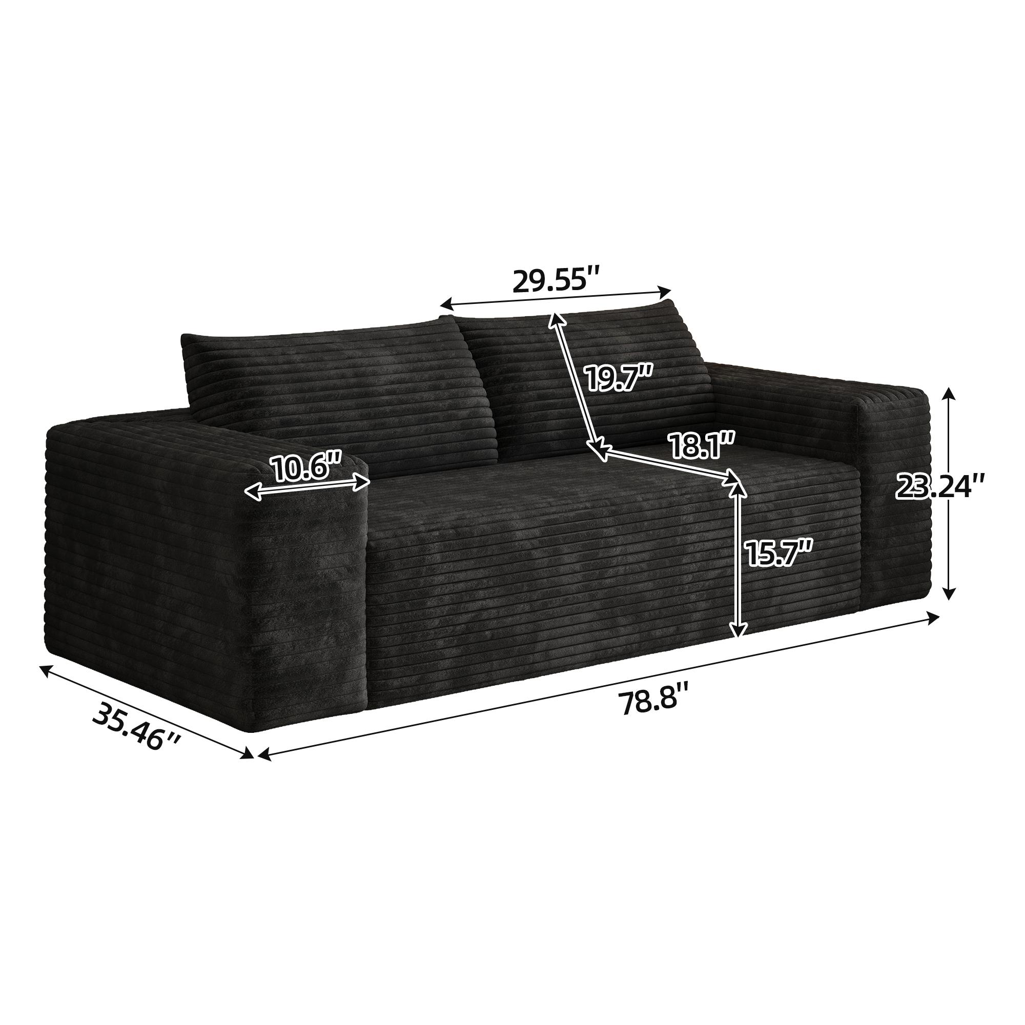 VESAMONTIS 78.8" 3-Seater Corduroy Sofa, Deep Seat Cloud Couch with Ergonomic Backrest & Wide Armrests, Comfy No Assembly Loveseat for Living Room, Bedroom & Apartment, High-Density Foam Support (Up to 600lbs)