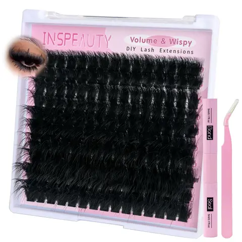 INSPEAUTY Lash Clusters Kit - 200D Thick Volume Clusters Lashes, 12-20mm Individual Pieces, Bond & Seal, Tweezers for DIY Eyelash Extensions (Beauty Products, False Eyelashes & Adhesives)