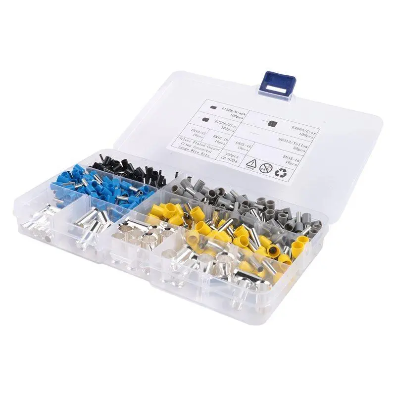 390 pcs AWG (2, 4, 6, 8, 10, 12, 14, 16) wire ferrules, crimp terminal connector sleeves for crimping