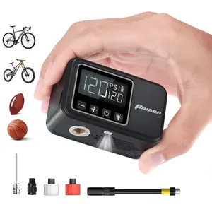 Mini Electric Bike Pump with Gauge, Max 120 PSI, 28s Fast Inflate Tiny Portable Bicycle Pump, Presta and Schrader Valve for E-Bike, Mountain, City, Gravel and Road Bike, Cycling Accessories