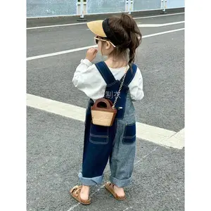 NewNewGirls' Spring Autumn Patchwork Overalls - Korean Style Casual Long Sleeve Jumpsuit with Button Closure, Lightweight Non-Stretch Fabric & Color Block Design for Outdoor Play & Daily Wear, Playful Outfit, Button Closure Jumpsuit(Gift)11