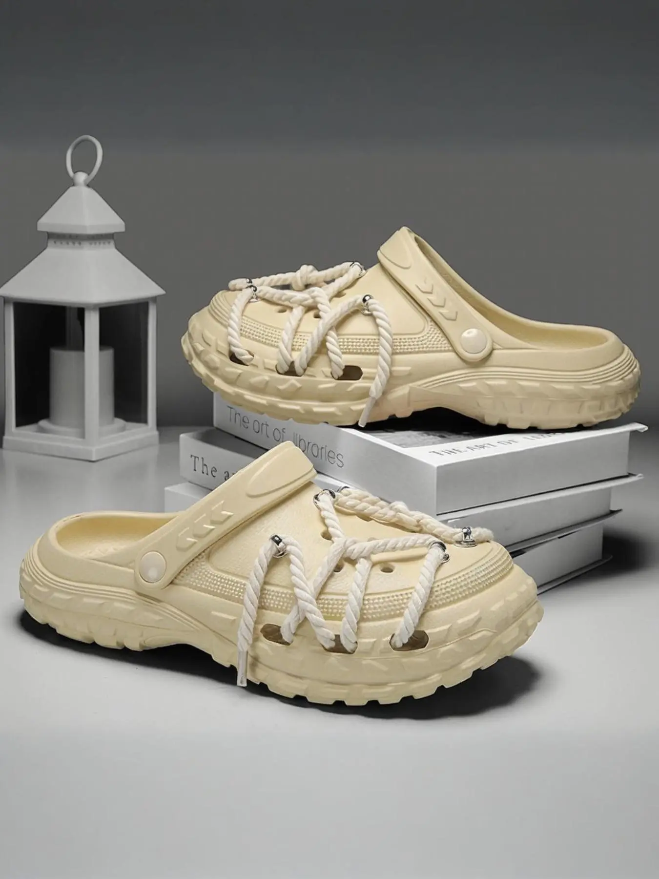Men's Fashionable Lace Up Design Clogs, Casual Comfortable Breathable Beach Sandals, Outdoor Sports Sandals for Daily Wear, Walking Shoes