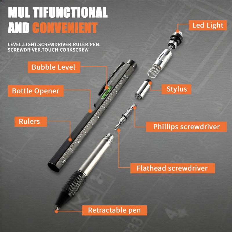 Valentines Day Gifts for Him,Multitool Pen 9 in 1 Innovative Gift for Men,with LED Light,Ruler, Stylus,Bubble Level,Screwdrivers,Unique Gifts Gadgets for Him,Boyfriend,Husband