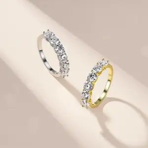 S925 Silver Round Moissanite Eternity Band Ring for Women Wedding Bridal Stackable Ring Gift for Wife Girlfriend Anniversary Promise Fine Jewelry