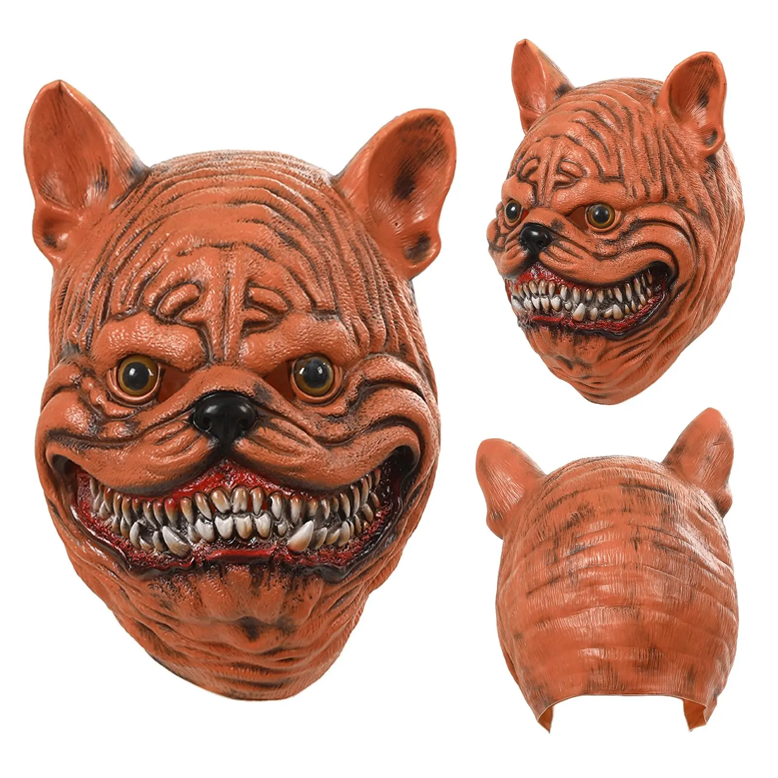 2-Tone Evil Hunter Dog Latex Prop Mask - Full Face Cover Adult Mask with Large Eye, Hand Washable Scary Animal Accessory for Halloween, Carnival Costume Parties
