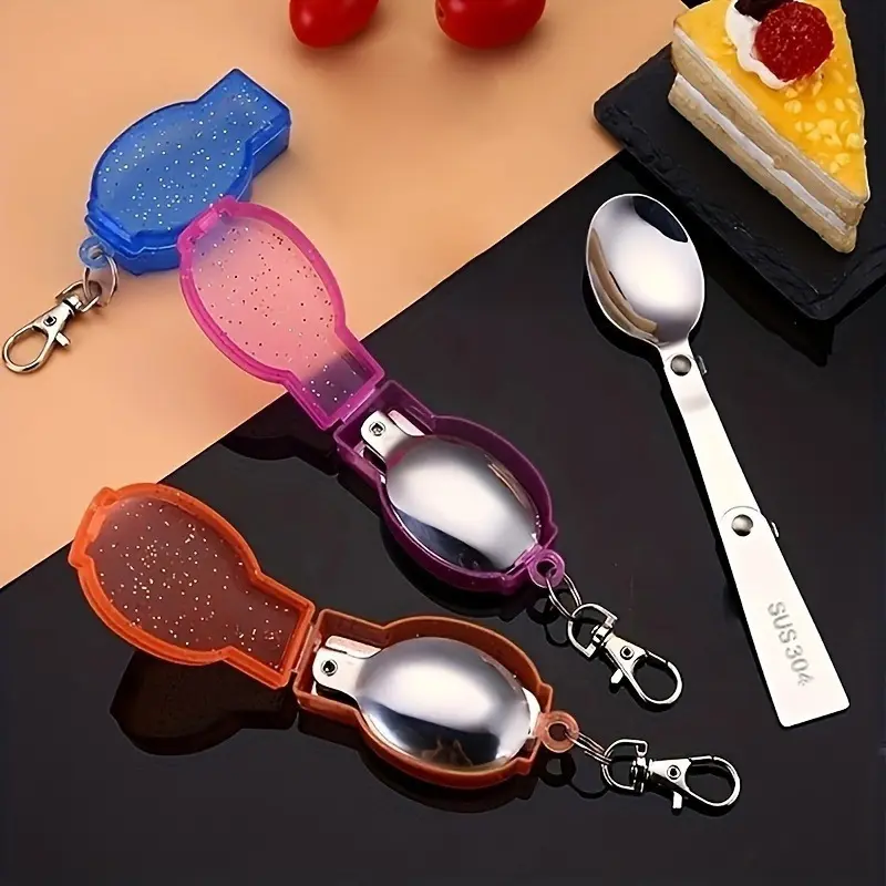 1set Portable Tri-fold Spoon Fork, Stainless Steel Folding Spoon Cutlery, Portable Folding Tableware, Outdoor Travel Camping Tool, Pocket Spoon Fork