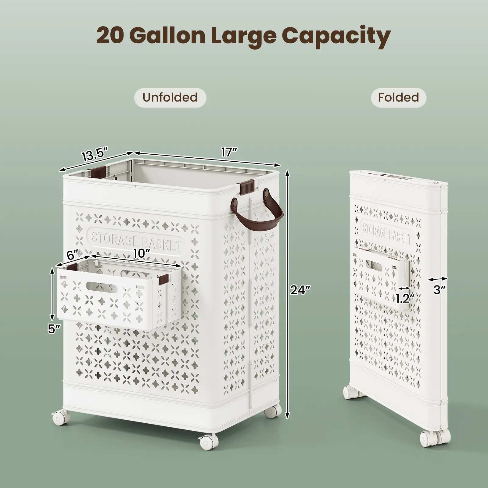 COSTWAY - Collapsible Laundry Basket 20 Gallon Plastic Storage Bin-White