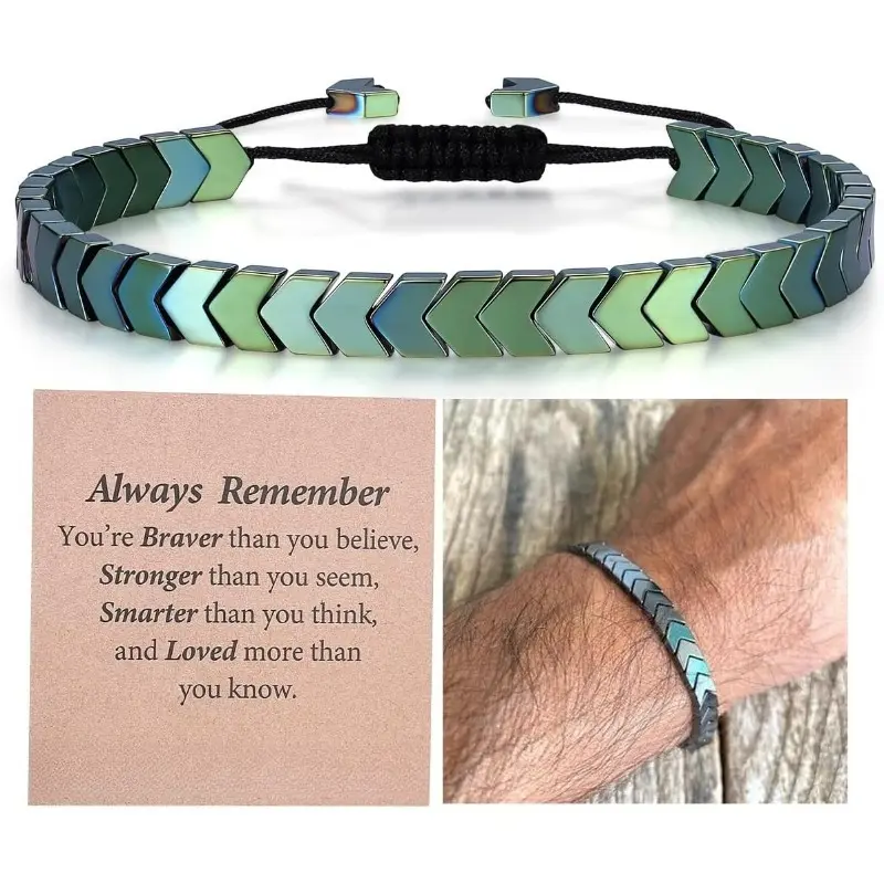 Hematite Arrow Bracelet, Unique Handmade Modern Jewelry for Unisex Fit, Adjustable 8.3-11.3" Size, Ready-to-Gift with Meaningful Card, Adjustable Strap Bracelets, Exquisite Trendy Bracelet