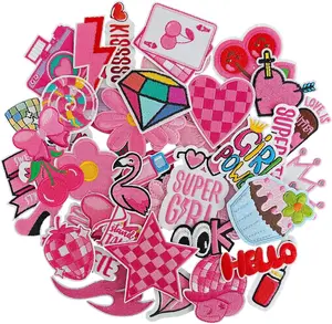 ️Cute Valentine DIY Gift for Her | 45Pcs Pink Preppy Embroidered Patches Iron On Applique for Girls Clothing Backpacks Room Decor