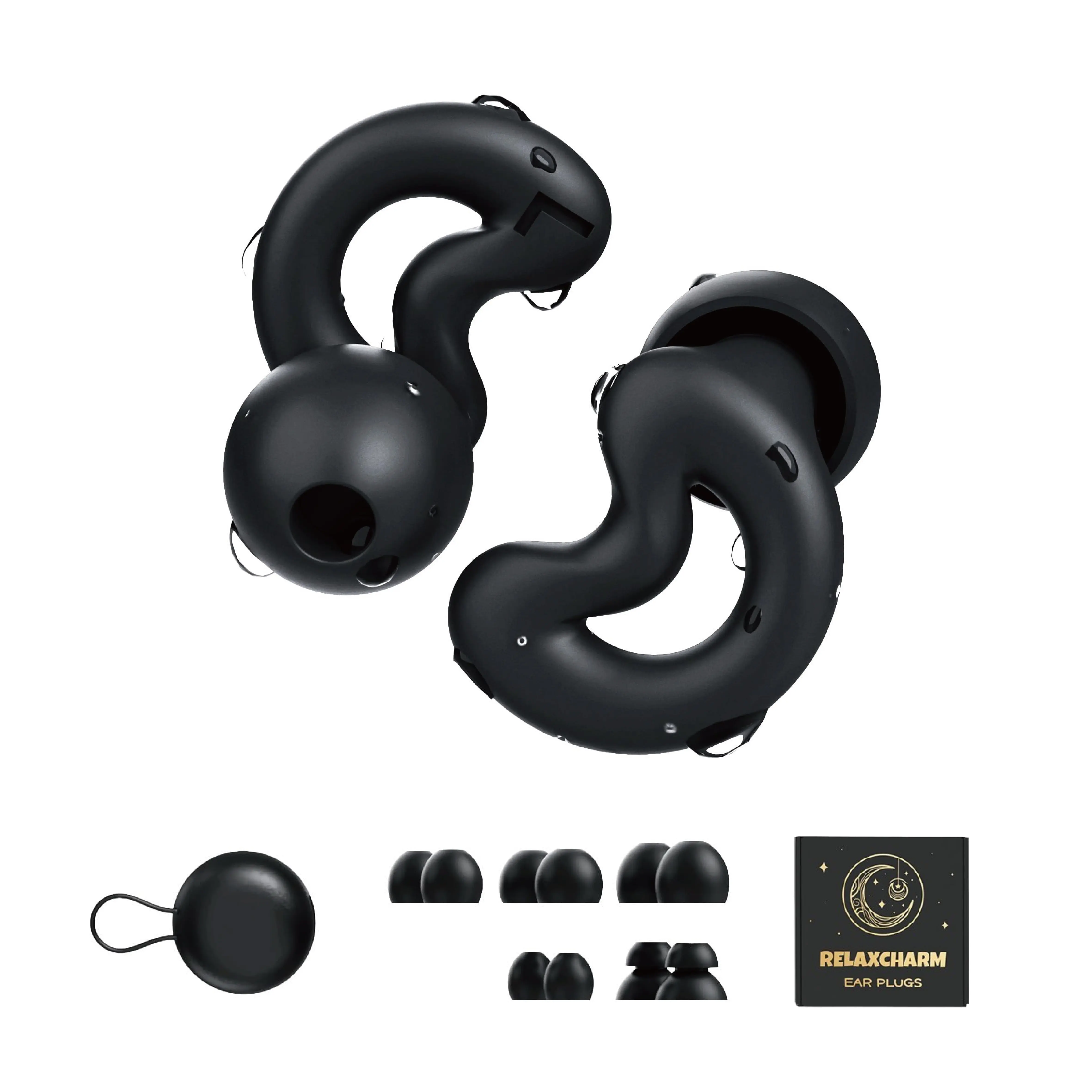 RelaxCharm EarPlugs for Sleeping Noise Cancelling Up to NRR49dB-Ultra Soft, Reusable Silicone Ear Plugs for Sleep Snoring Blocking, Side Sleepers-10 Ear Tips in XS/S/M/L/Double Layer-Black
