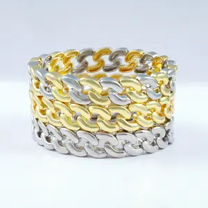 Metallic Duo Bracelet Gold & Silver Enamel Geometry Chain Gender-Neutral Stacking Jewelry Gift Box Packing