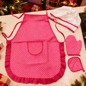 Chef Apron Set, Edge Polka Dot Pattern 4 Piece, Kids Kitchen Cooking Role Play Costume, Boy Girl Pretend Play