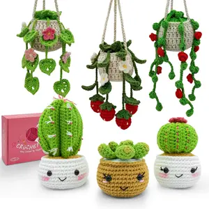 Crochet Kit for Beginners with Step-by-Step Video Tutorials,Beginners Starter Crochet Succulent Pot  Kit for Adults Women Knitting Kits Learn to Crochet Set (Pot  Family)