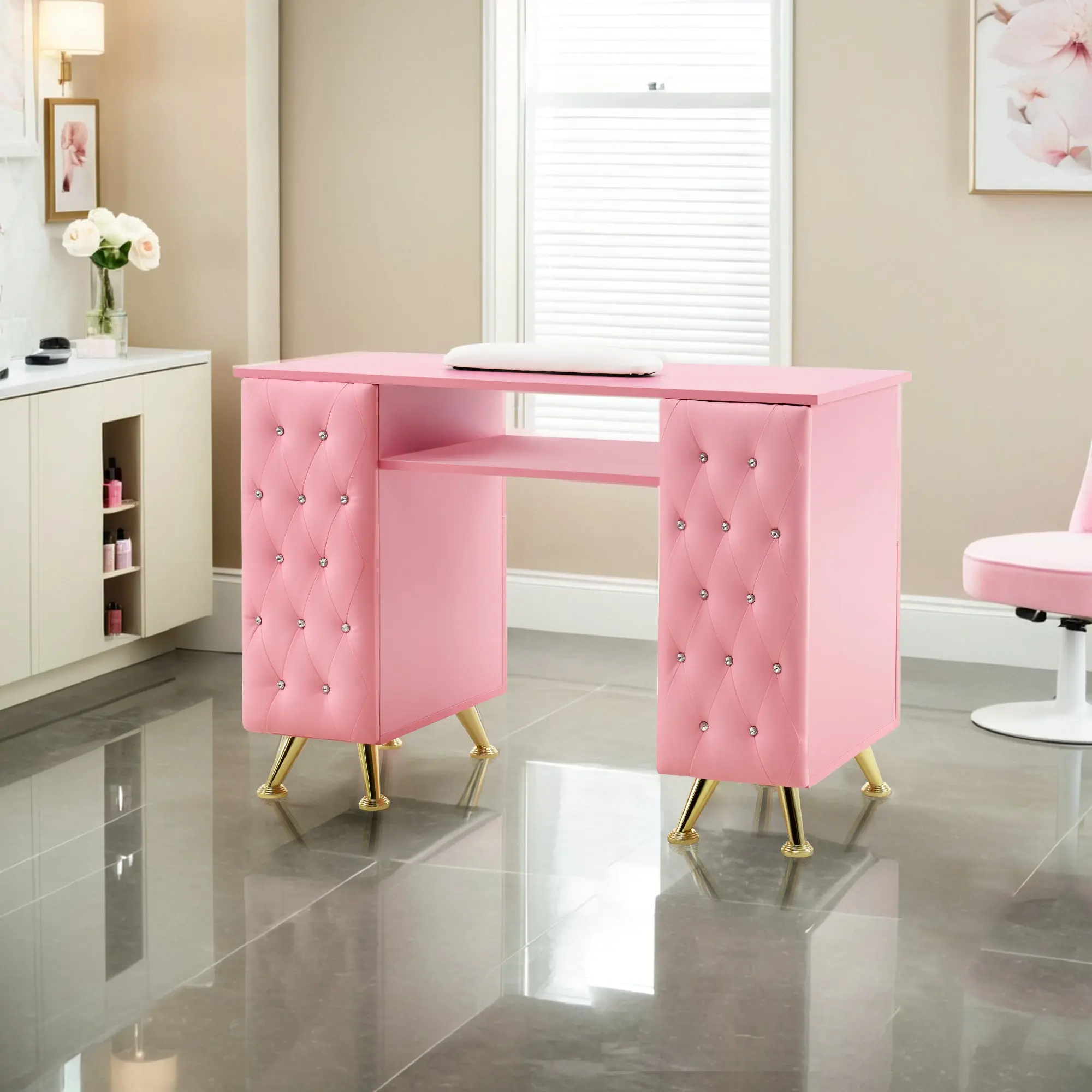 BarberPub Acetone-Resistant Salon Home Manicure Nail Desk Workstation, Rolling Manicure Table for Storage (Model 2671)
