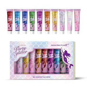 10 Color Face & Body Glitter Set, Cosmetics Grade Holographic Gel, Halloween Carnival Anime Role Play Makeup, Safe for Face, Easy Apply & Remove, High Quality Glitter